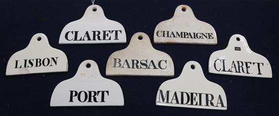 Seven 19th century creamware bin labels